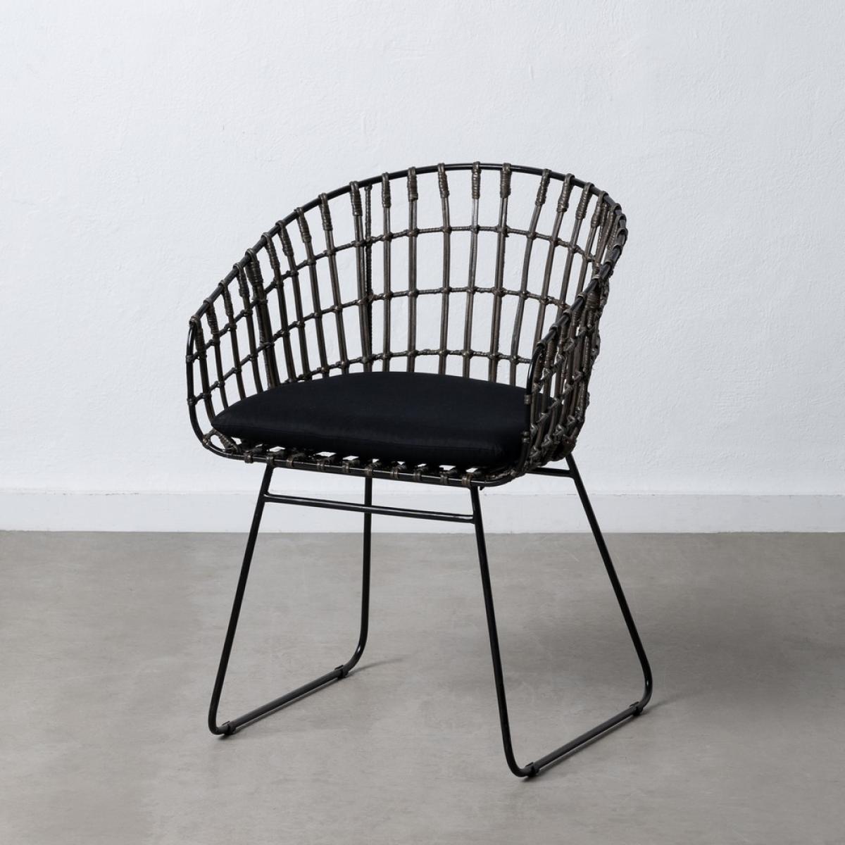 Silla gris-negro ratán-metal salón 56 x 54 x 79,50 cm