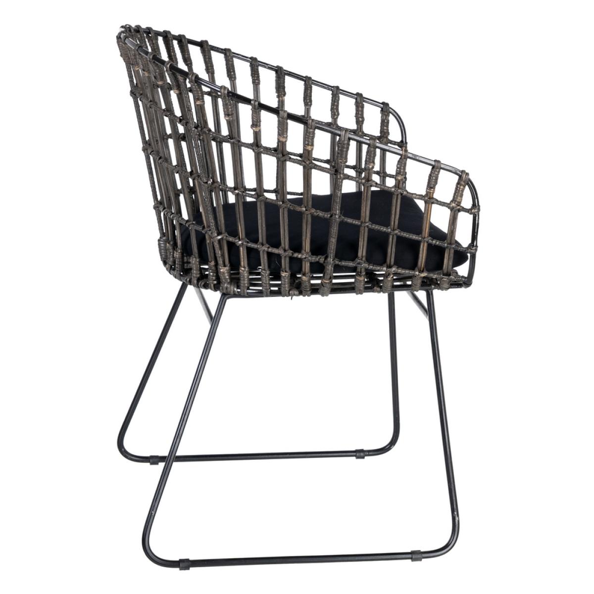Silla gris-negro ratán-metal salón 56 x 54 x 79,50 cm