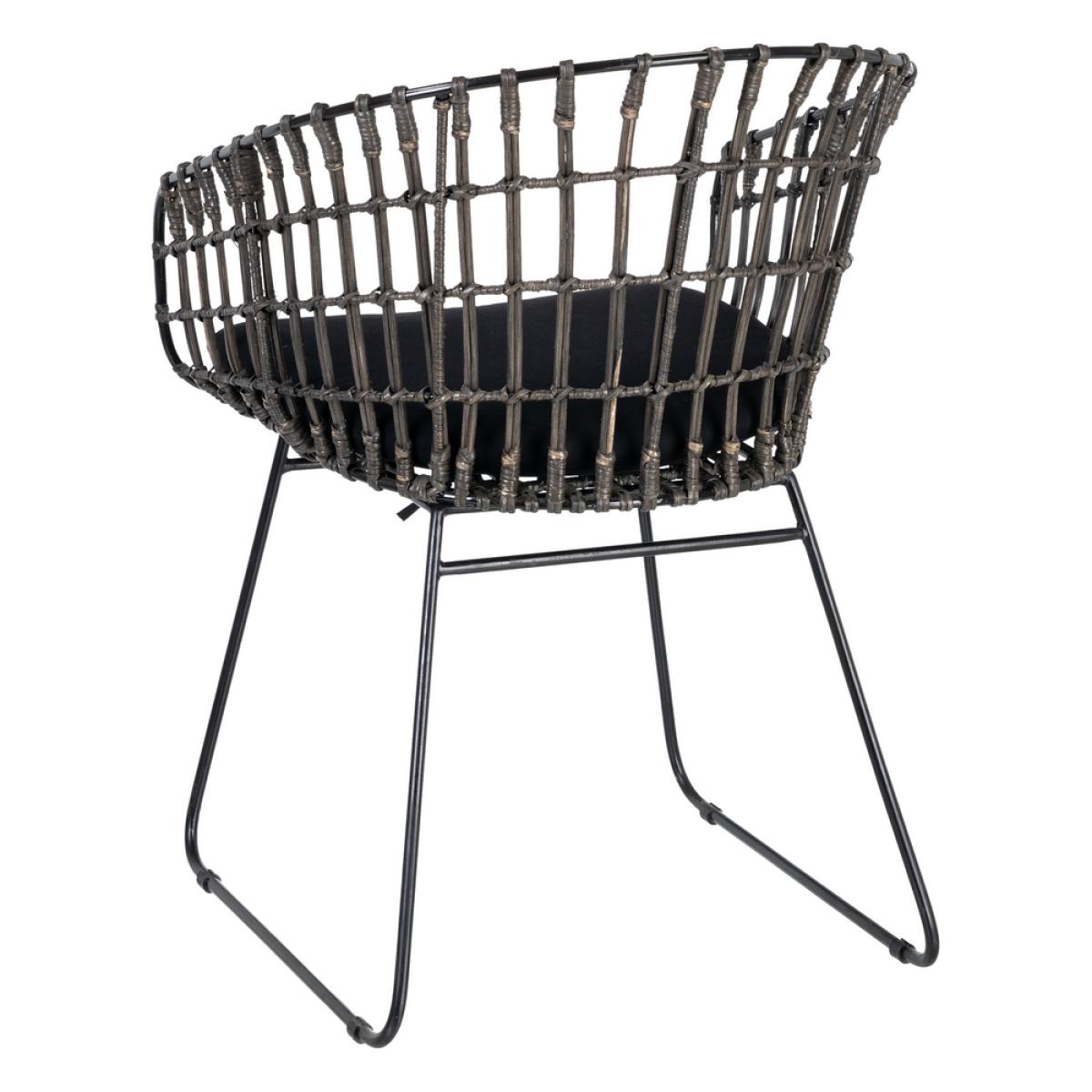 Silla gris-negro ratán-metal salón 56 x 54 x 79,50 cm