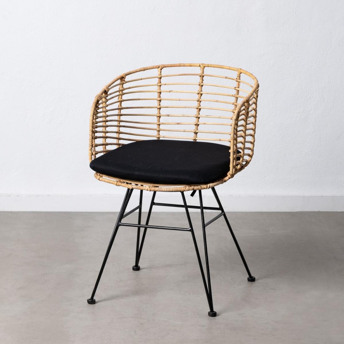 Silla natural-negro ratán-metal salón 53 x 58 x 76 cm