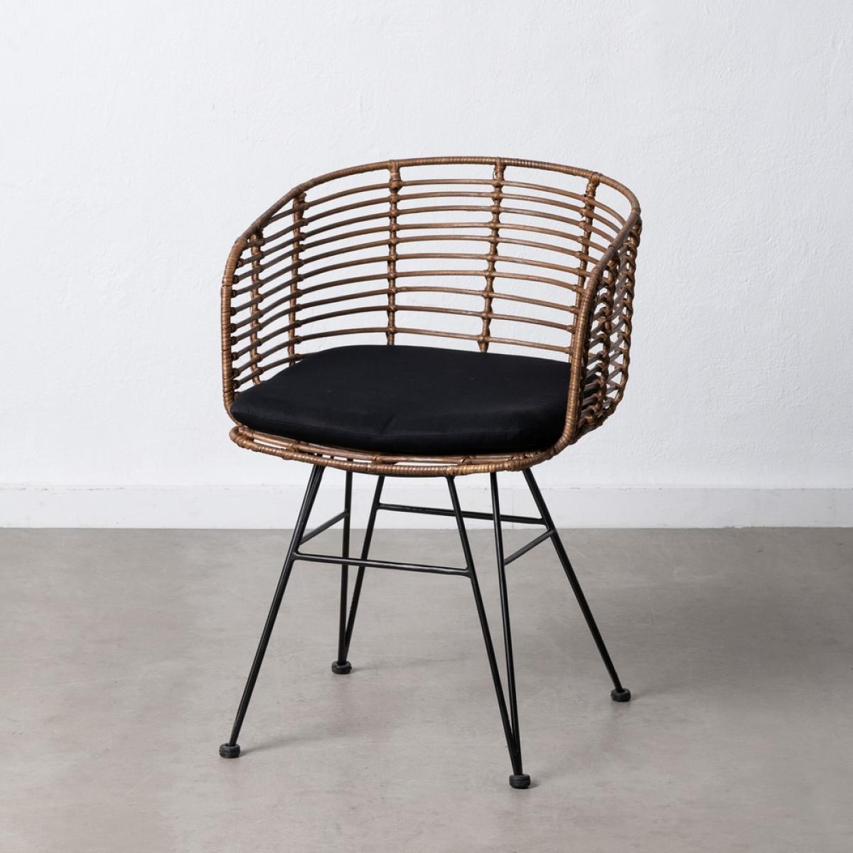 Silla marrón-negro ratán-metal salón 53 x 58 x 76 cm