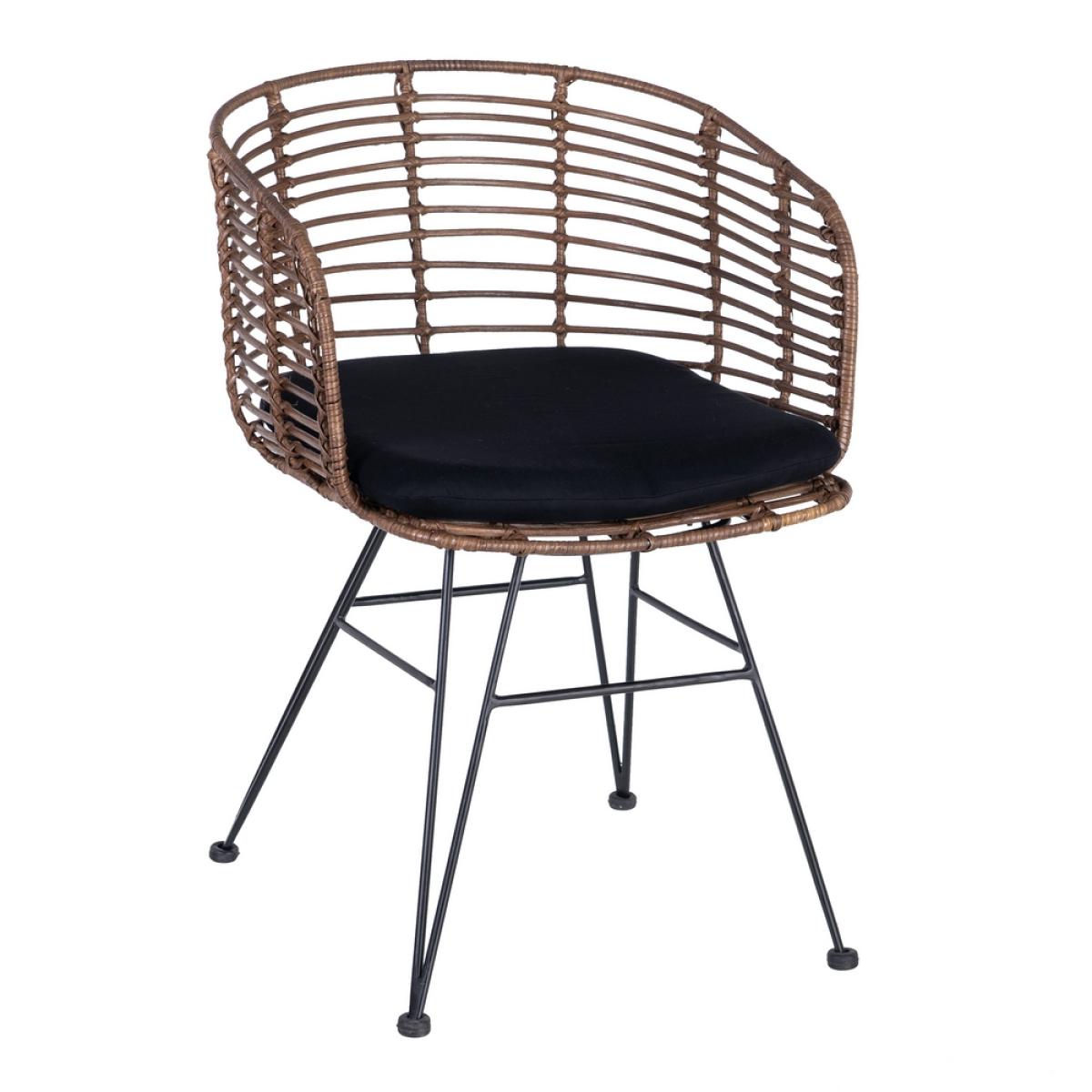 Silla marrón-negro ratán-metal salón 53 x 58 x 76 cm