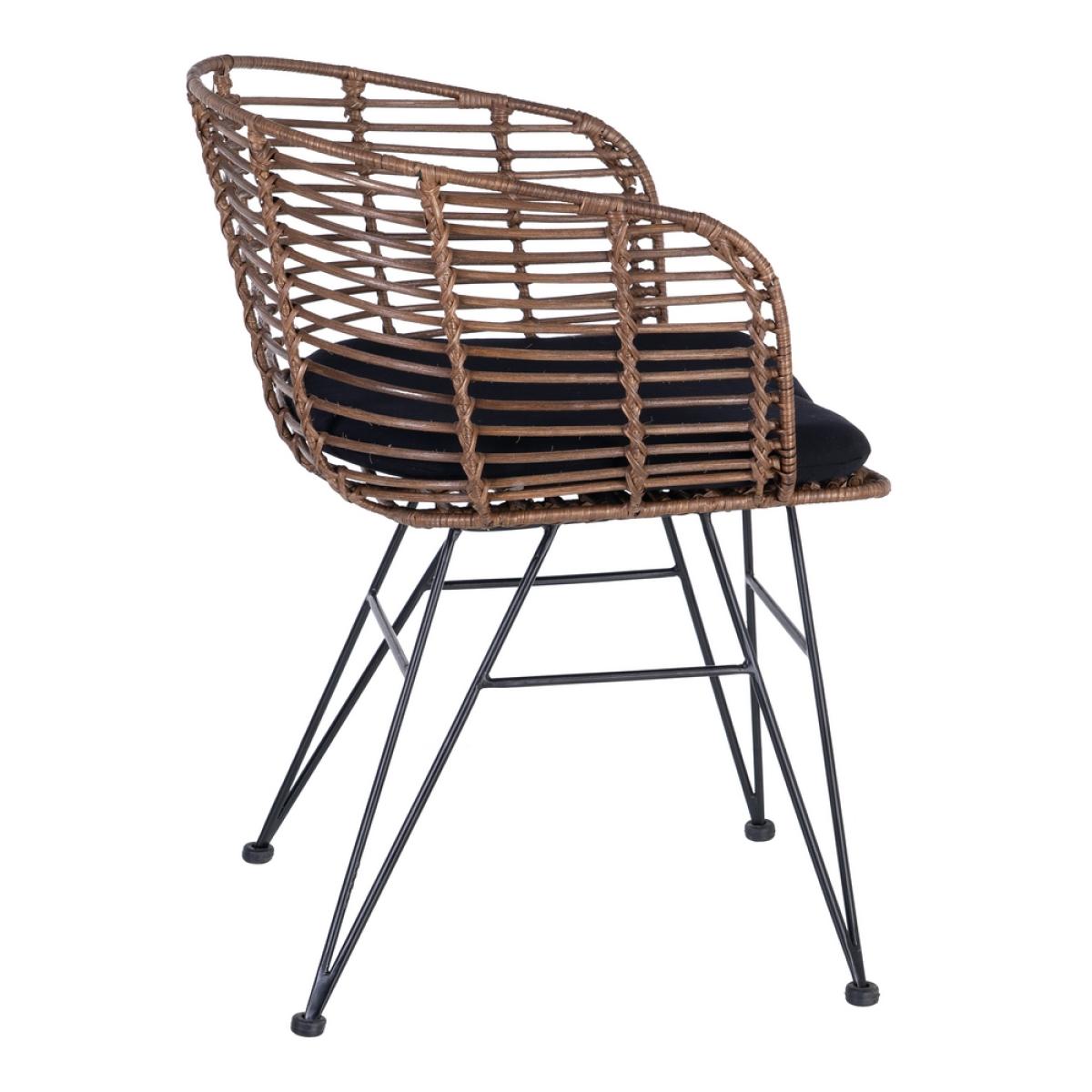 Silla marrón-negro ratán-metal salón 53 x 58 x 76 cm