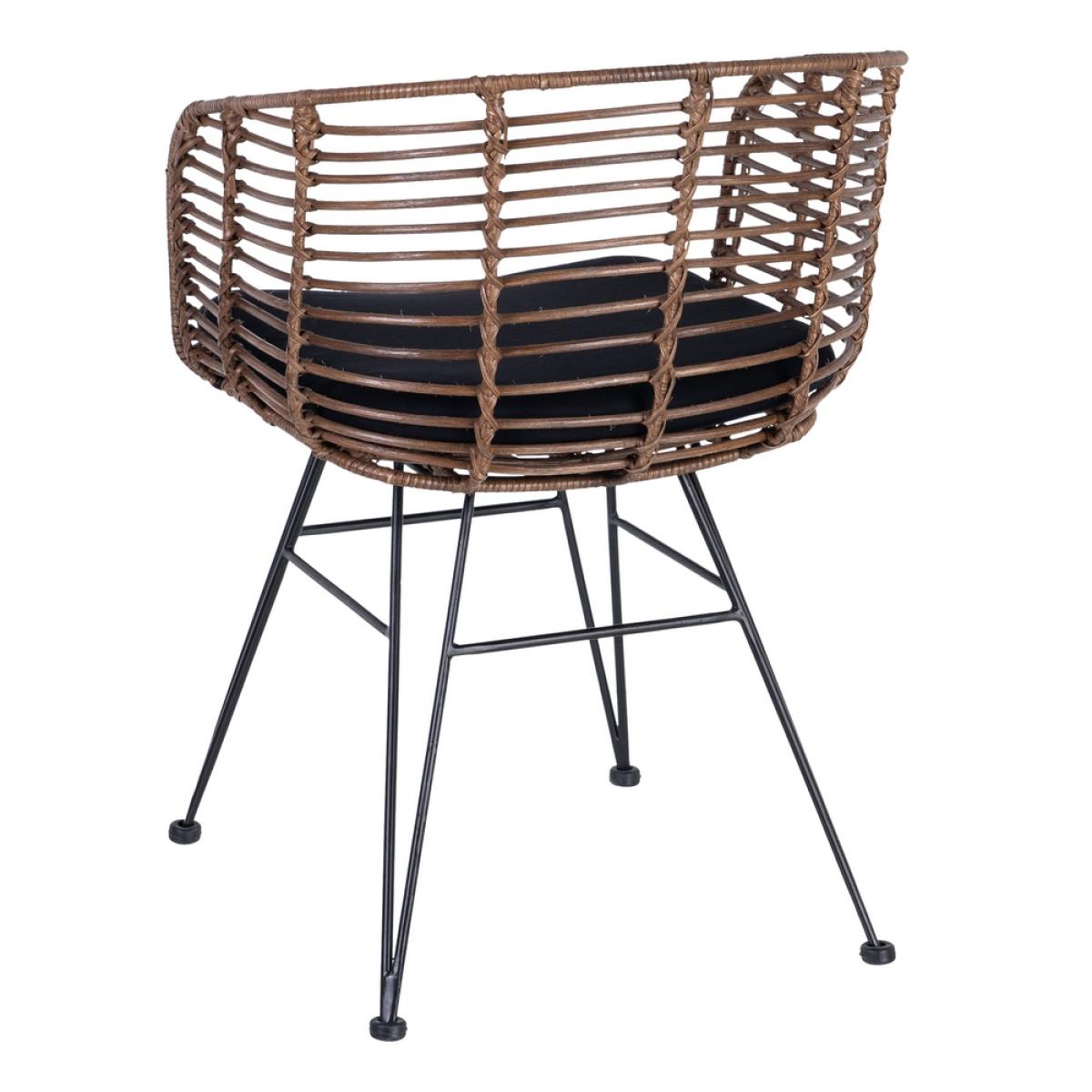 Silla marrón-negro ratán-metal salón 53 x 58 x 76 cm