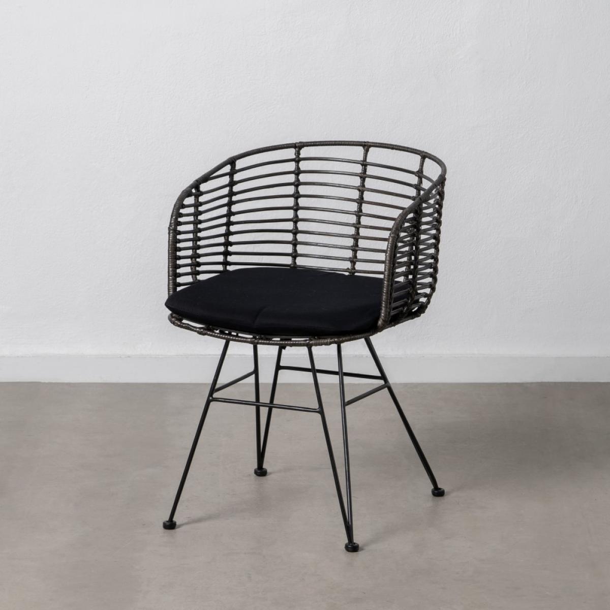 Silla gris-negro ratán-metal salón 53 x 58 x 76 cm