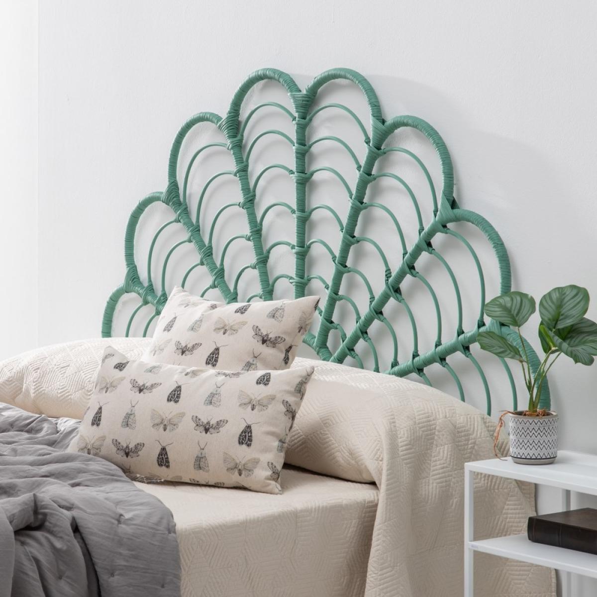 Cabecero verde ratán dormitorio 160 x 3 x 80 cm