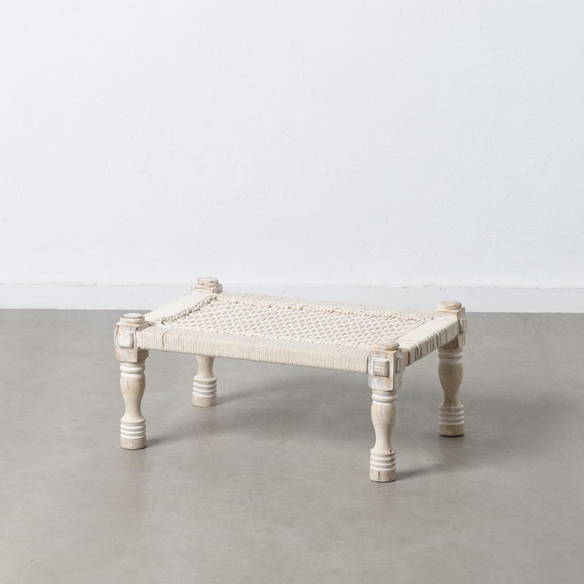 Banqueta blanco cuerda-madera 67 x 46 x 27 cm