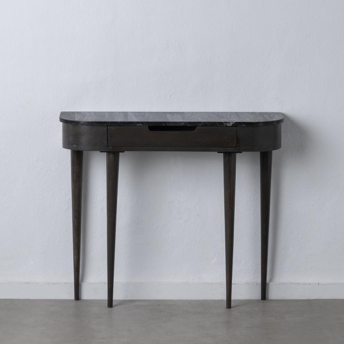 Consola gris-negro mármol-madera 90 x 25 x 78 cm