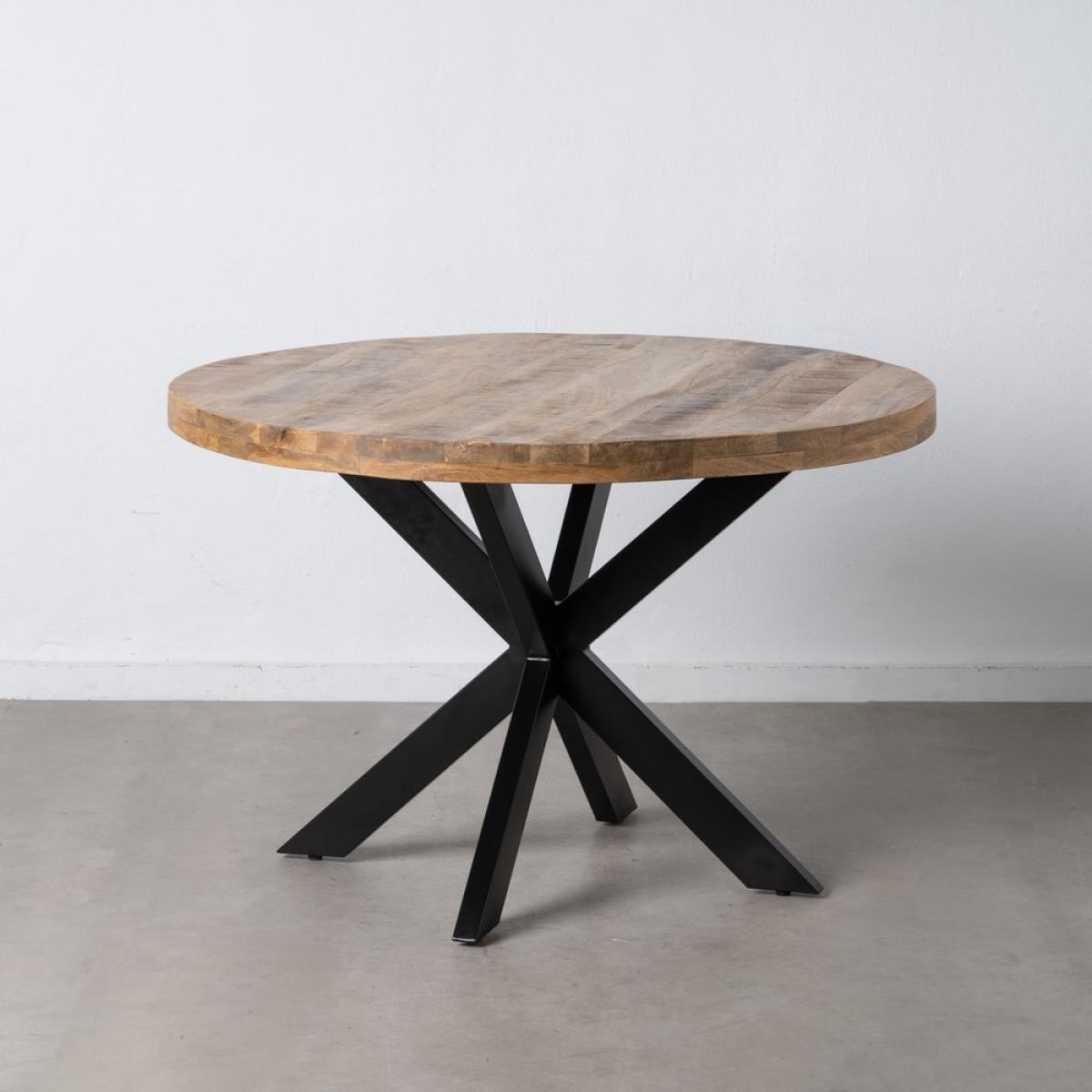 Mesa comedor natural-negro madera-hierro 120 x 120 x 79 cm