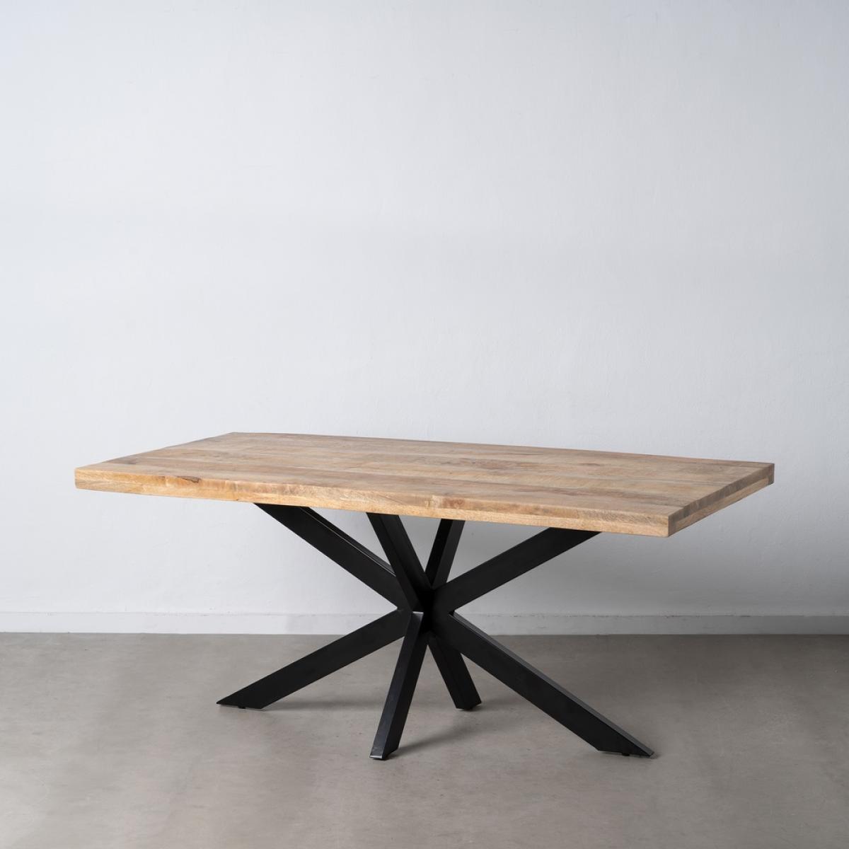 Mesa comedor natural-negro madera-hierro 180 x 90 x 79 cm