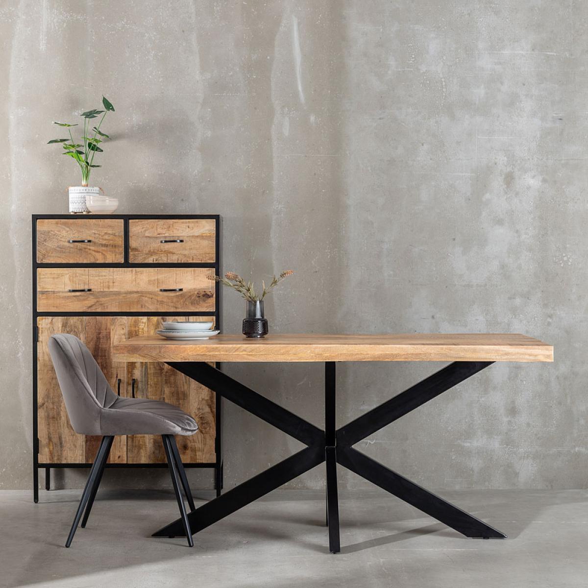 Mesa comedor natural-negro madera-hierro 180 x 90 x 79 cm