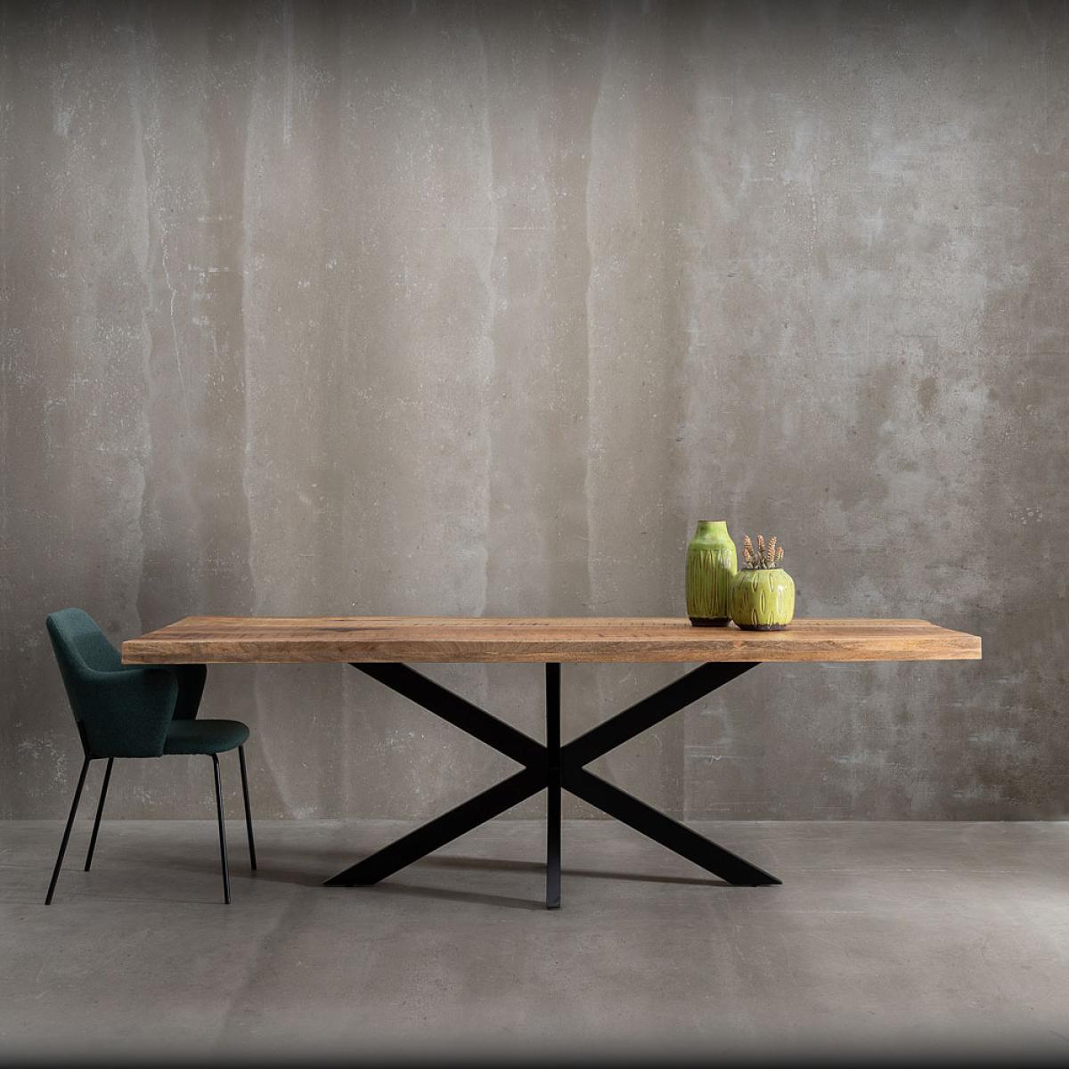 Mesa comedor natural-negro madera-hierro 240 x 100 x 79 cm