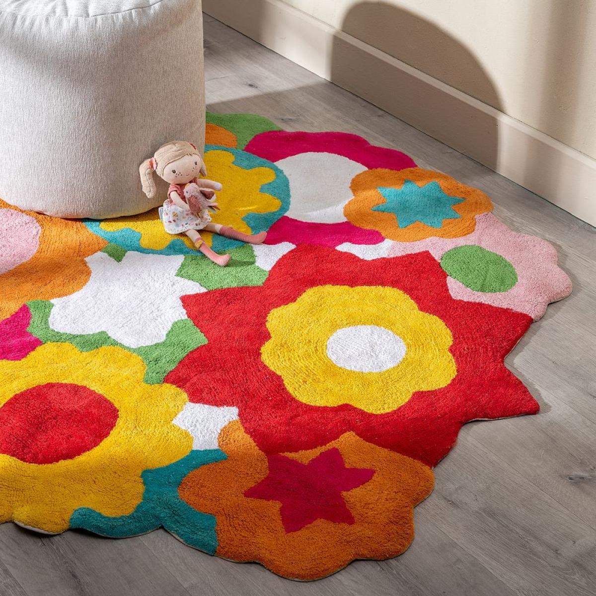 Alfombra flores algodón infantil 150 cm