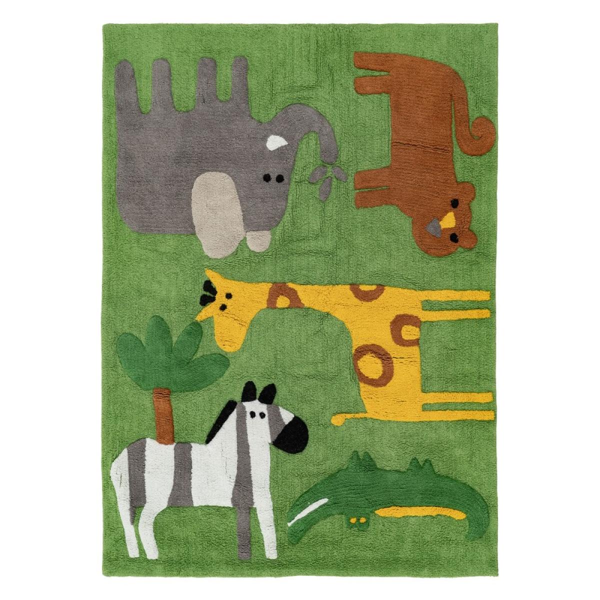 Alfombra animales verde algodón infantil 160 x 120 cm