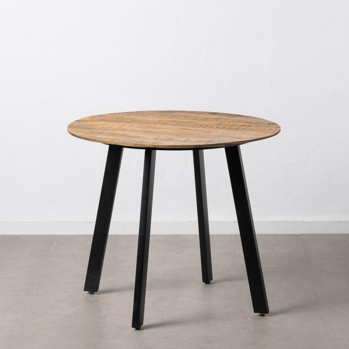 Mesa comedor natural-negro madera-hierro 90 x 90 x 77 cm