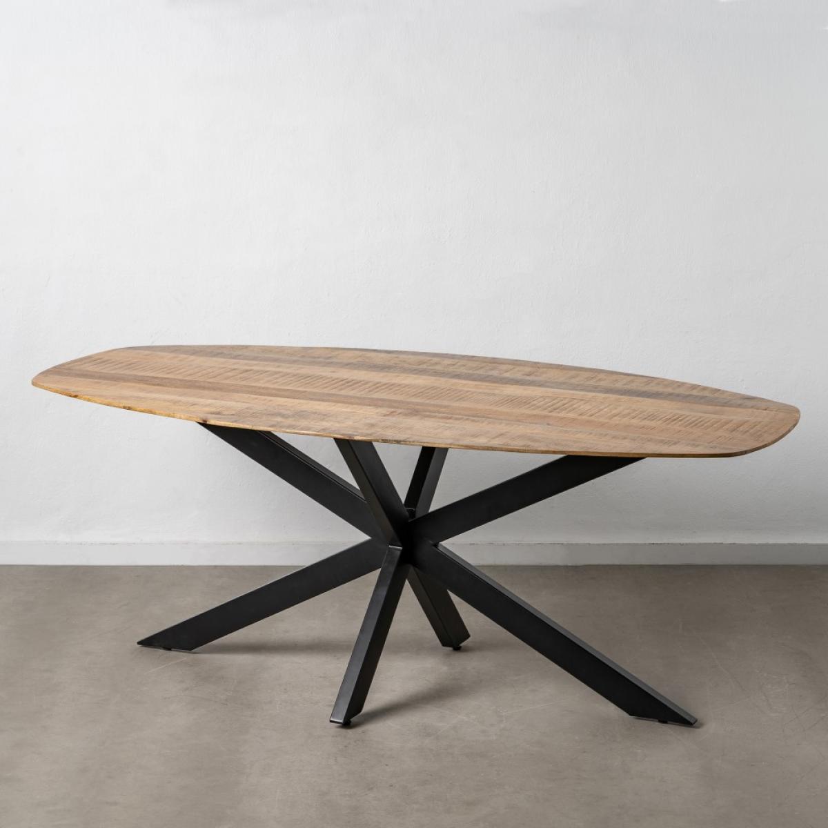 Mesa comedor natural-negro madera-hierro 200 x 100 x 77 cm