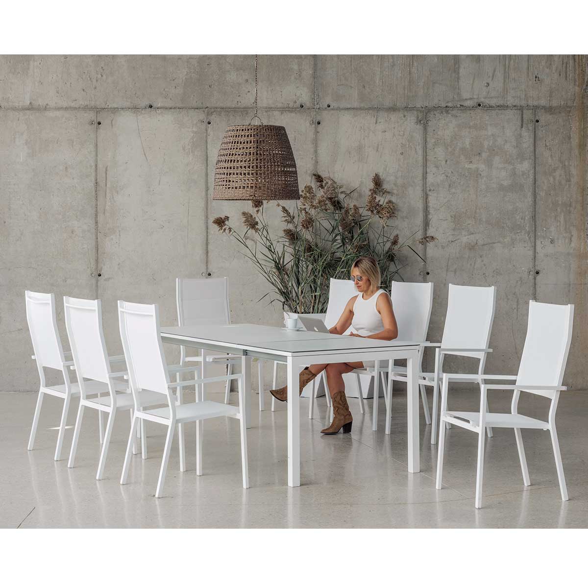 Conjunto mesa Laos y 4 sillas de aluminio y textilene