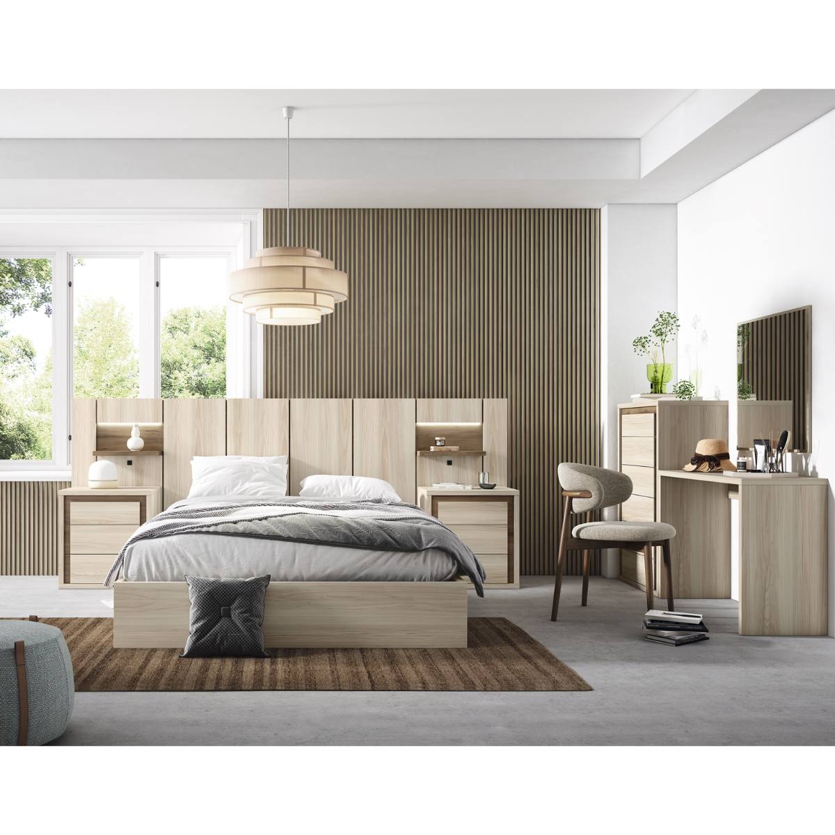 Cabecero, estantes y 2 mesitas JAIDEN 07