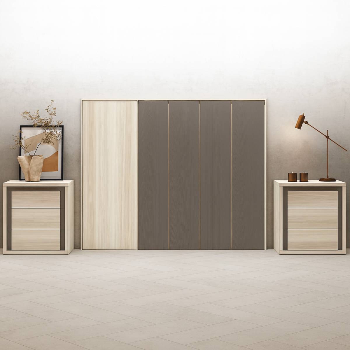 Cabecero y 2 mesitas de 3 cajones JAIDEN 16