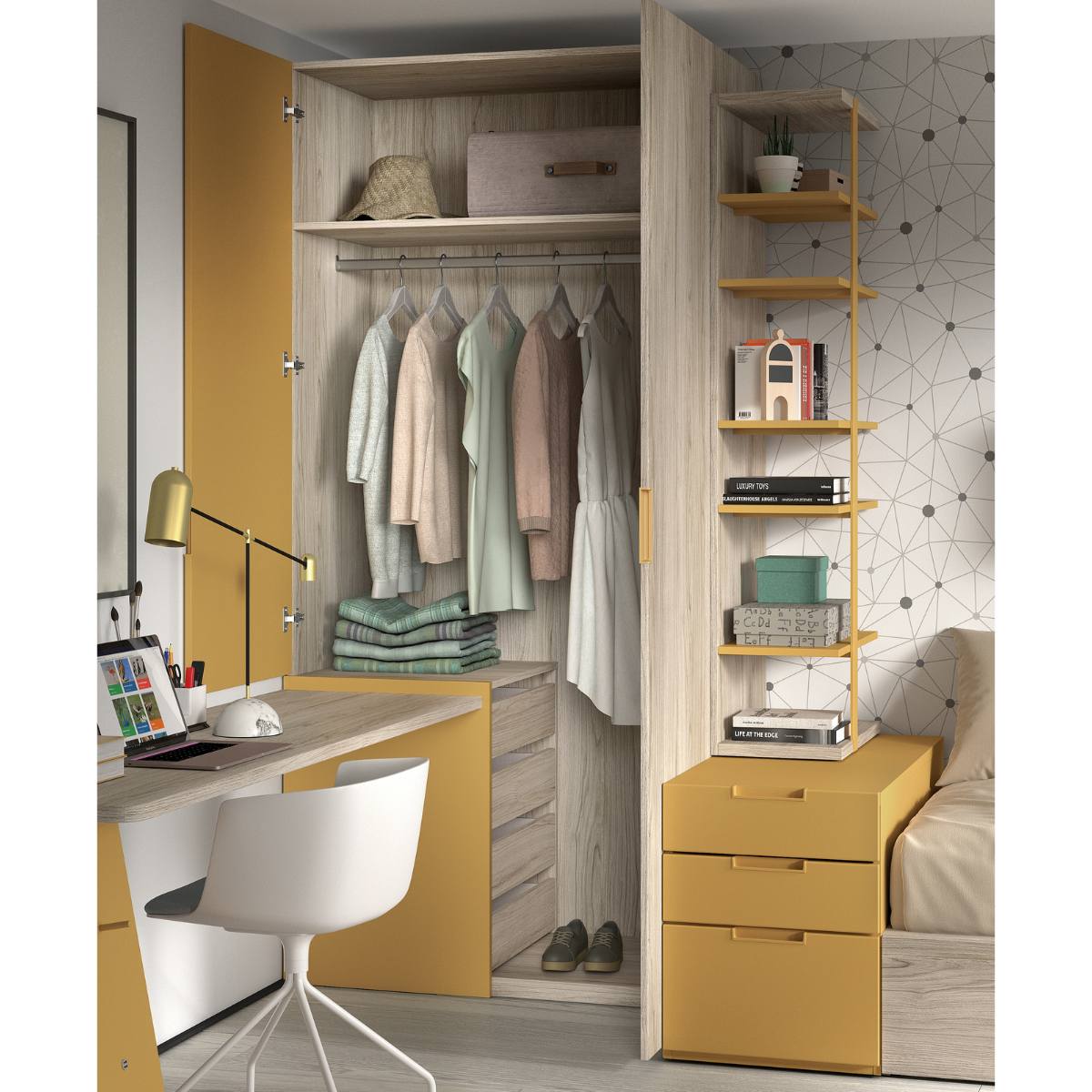 Armario 2 puertas con cajones y barra de colgar DUSER 155