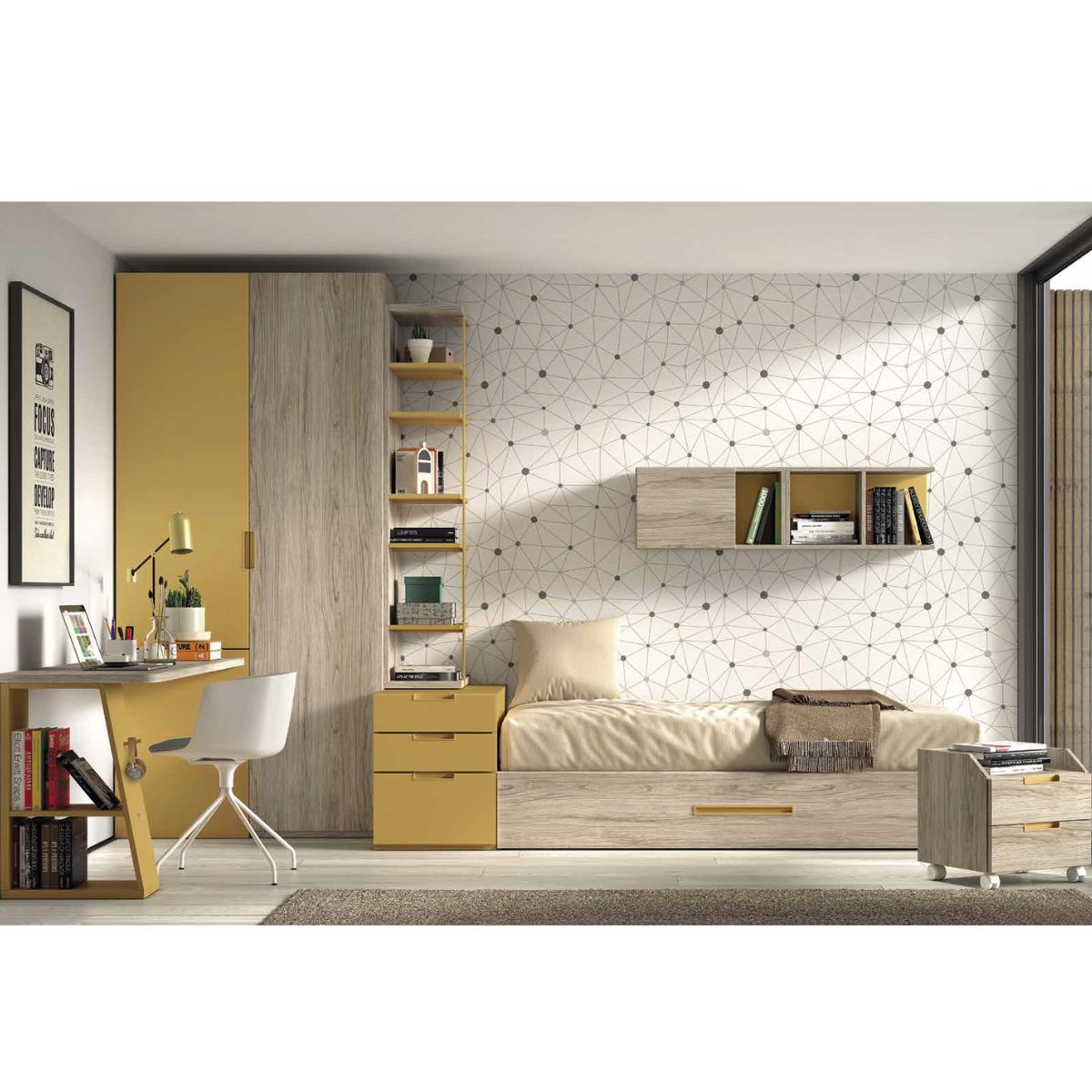 Armario 2 puertas con cajones y barra de colgar DUSER 155