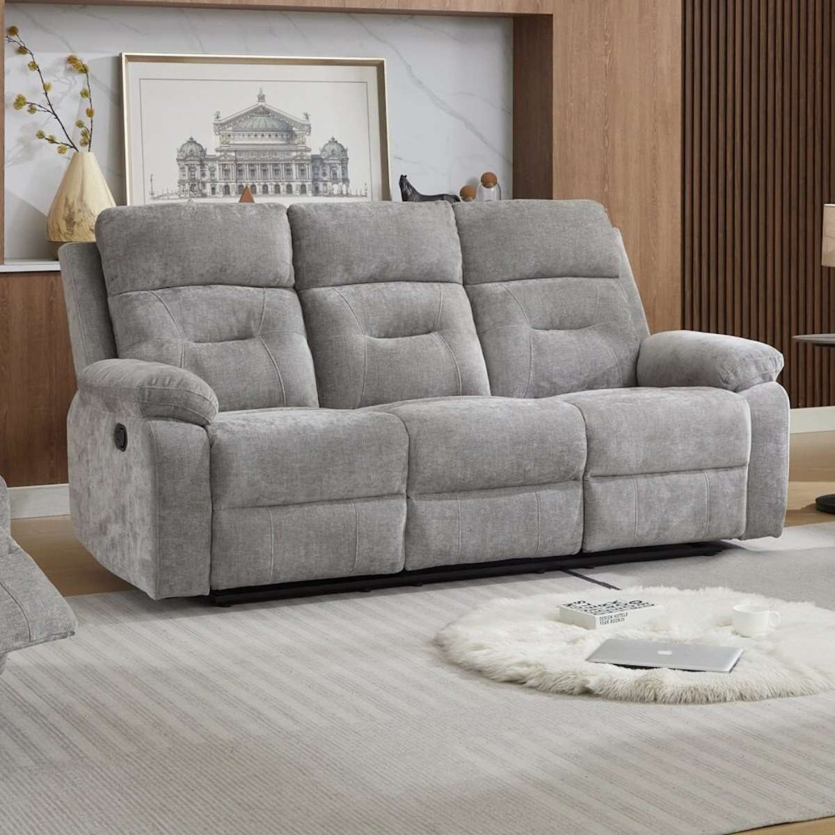 Sofa 3 plazas relax manuel tela gris modelo EVERLY 