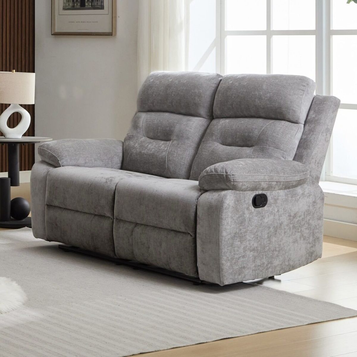 Sofa 2 plazas relax manual tela gris modelo EVERLY 