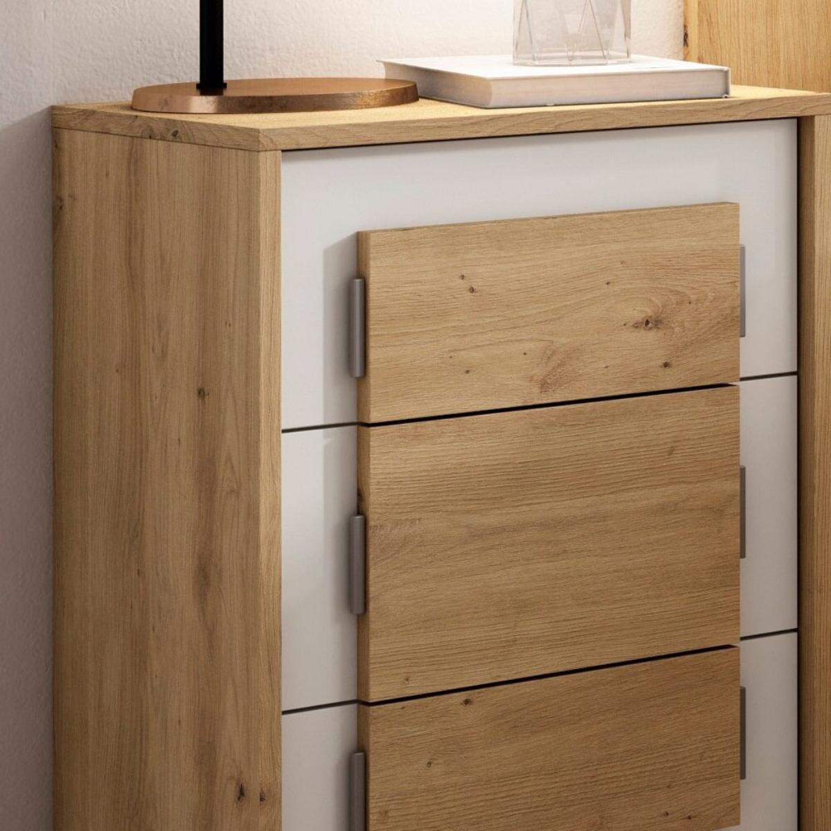 Mesita 3 cajones en color artisan/blanco modelo MINERVA 