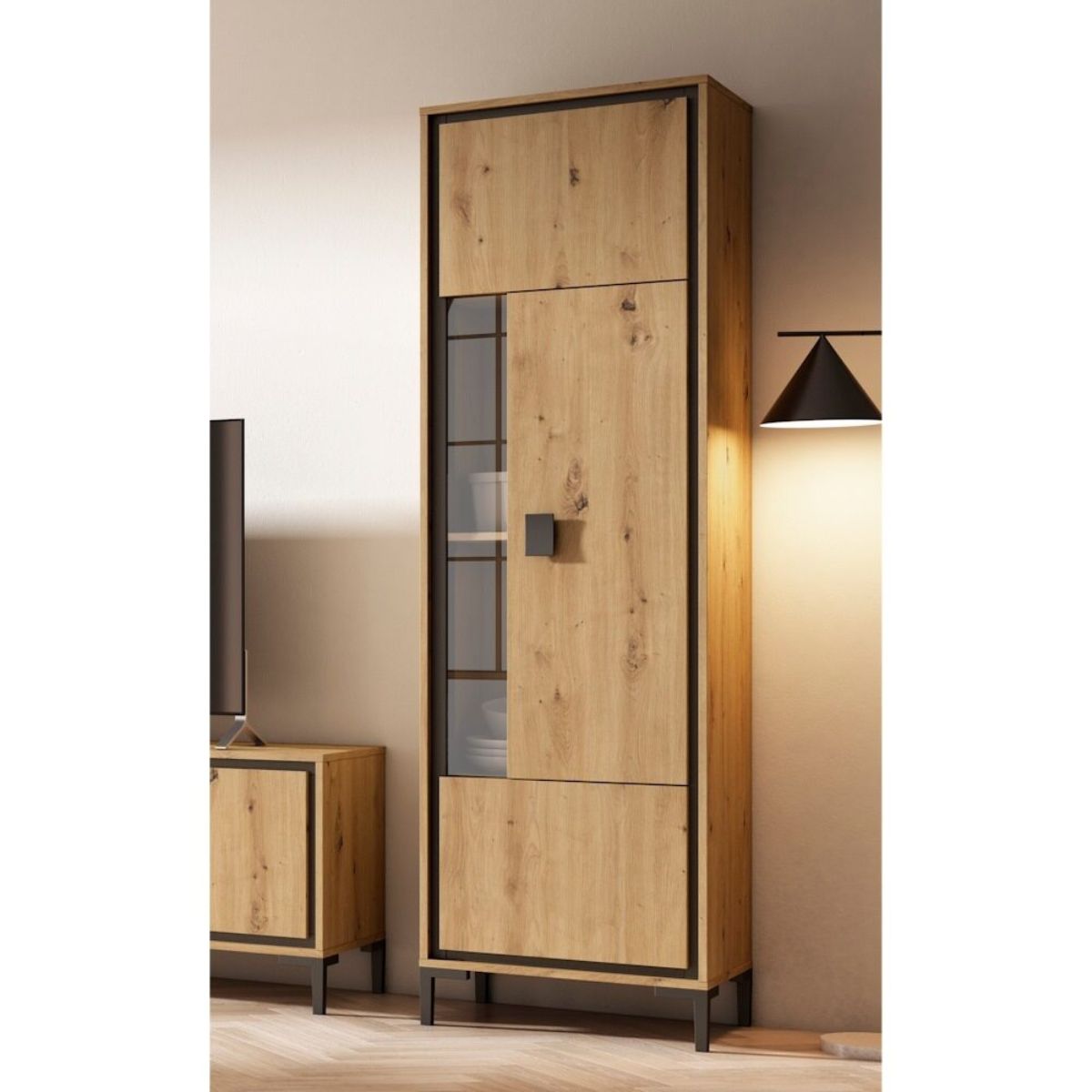 Vitrina alta color artisan/negro modelo ATENAS 