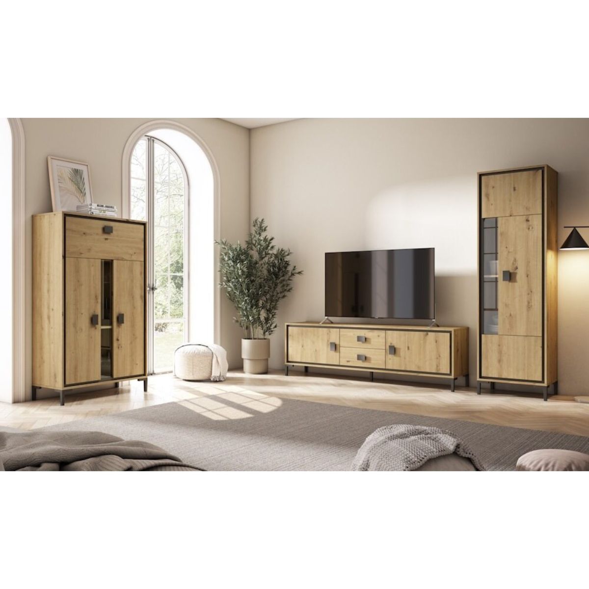 Modulo TV 180 cm color artisan / negro modelo ATENAS