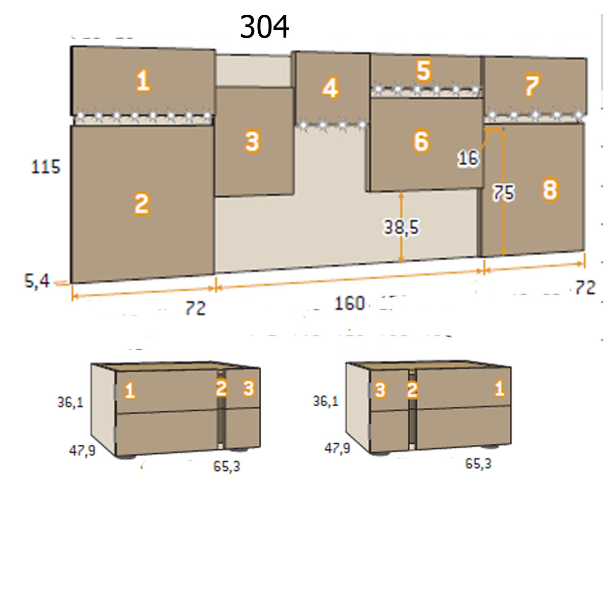Cabecero y mesitas de noche VALORE 35