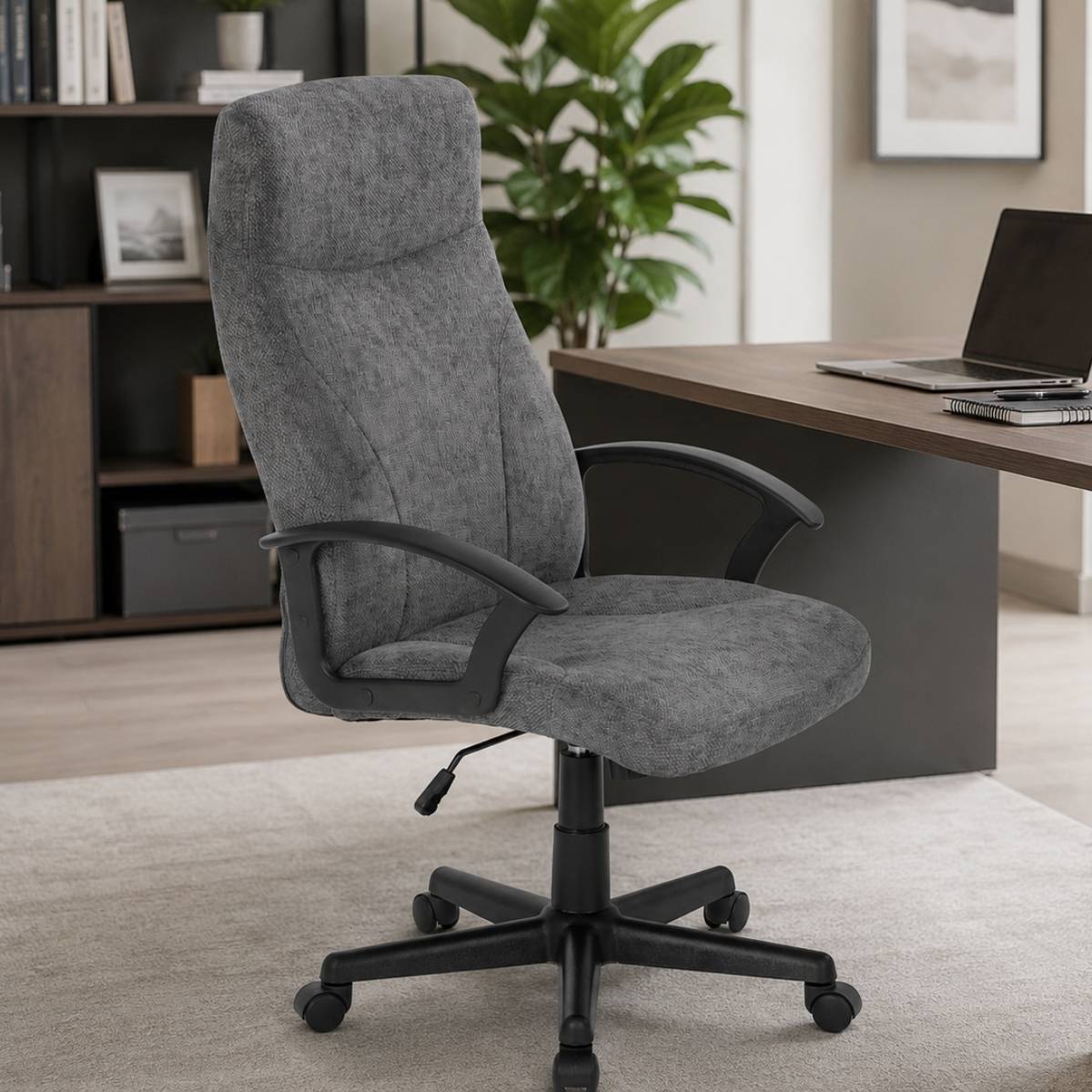 Silla oficina tela gris oscura-estructura negra modelo TYR 