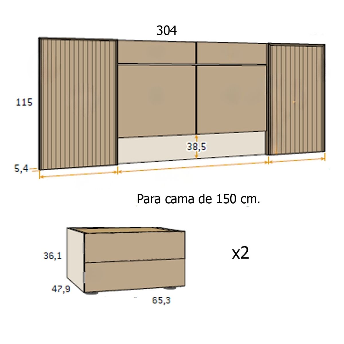 Cabecero y 2 mesitas VALORE 85