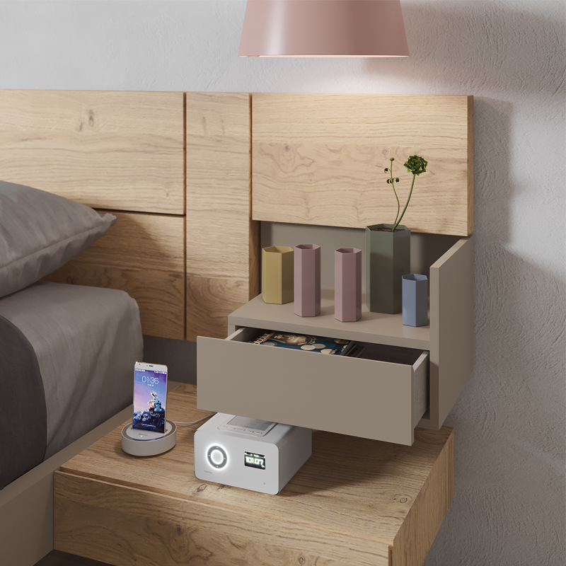 Cabecero con alas + 2 mesitas ATAZZI