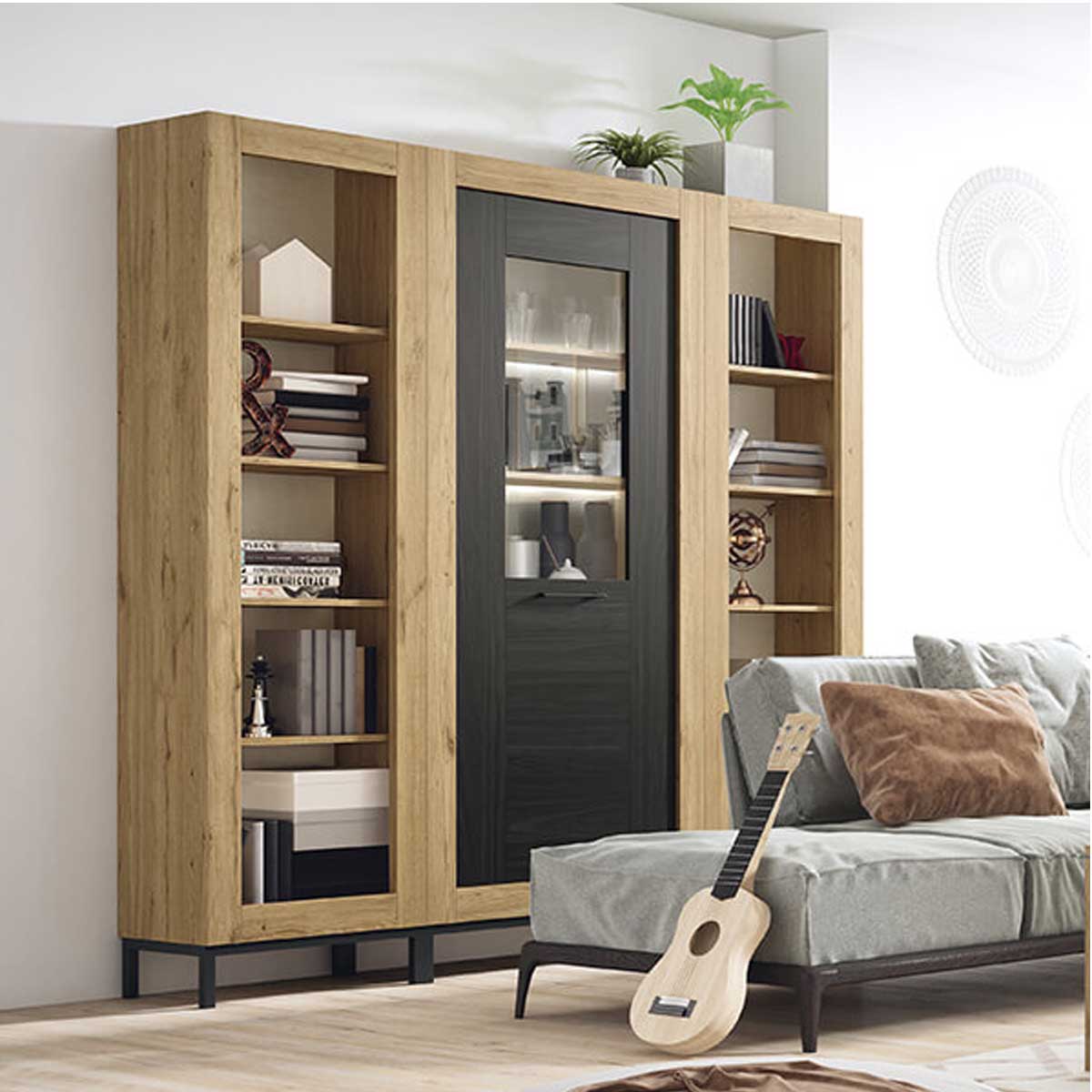 Doble libreria + vitrina YORDER