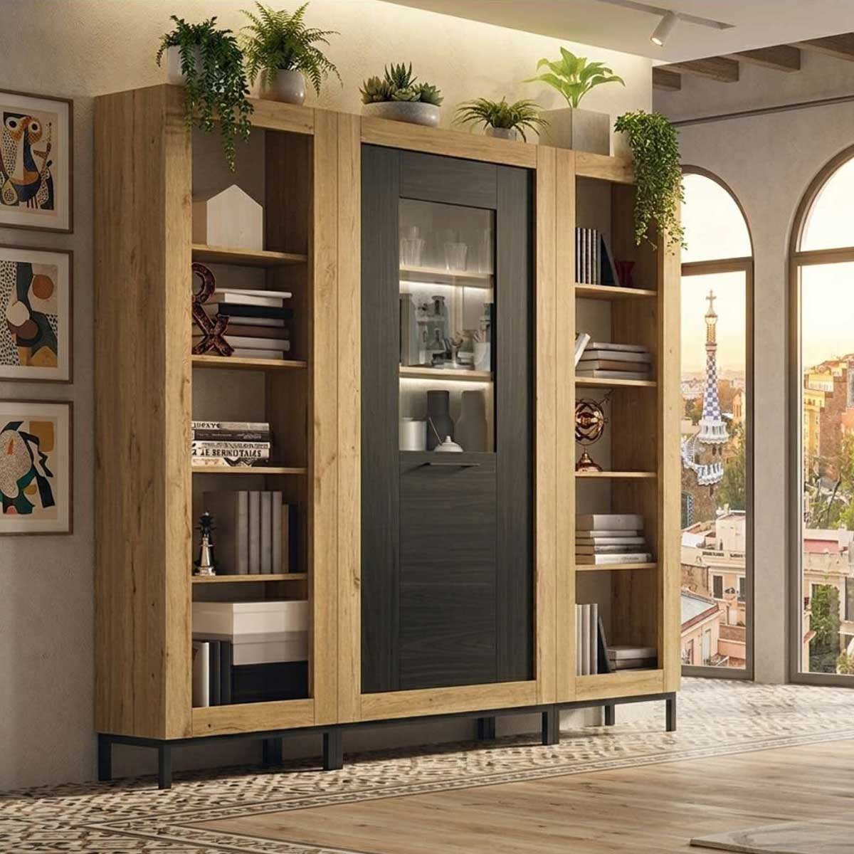 Doble libreria + vitrina YORDER