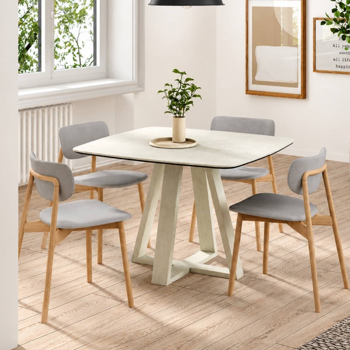 Mesa comedor chaflan pata cruz madera MAYEN