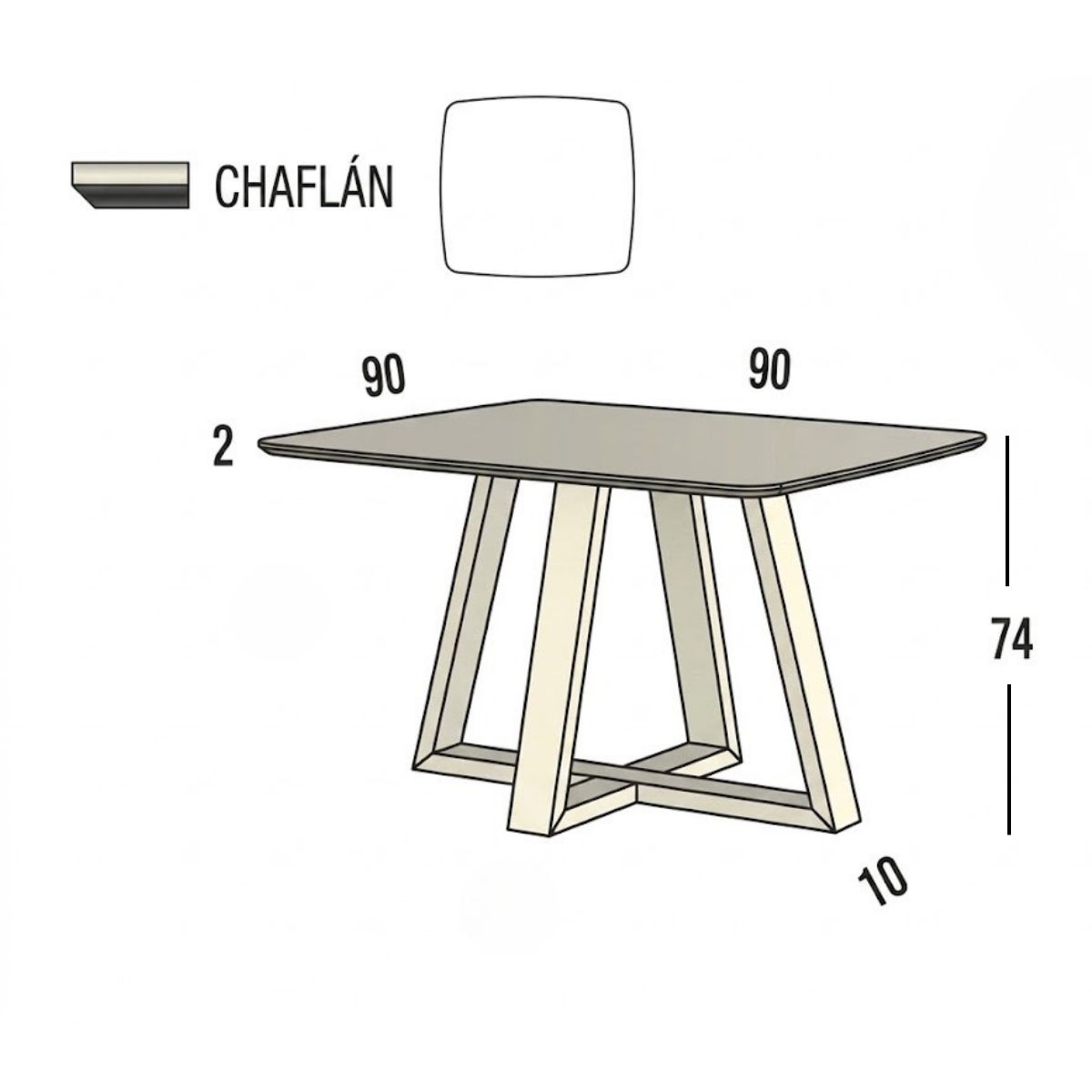 Mesa comedor chaflan pata cruz madera MAYEN