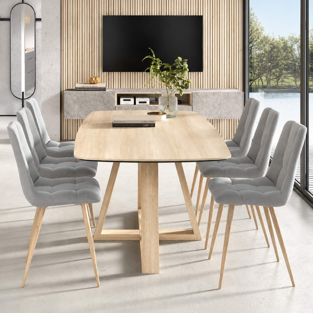Mesa comedor chaflan pata cruz madera MAYEN