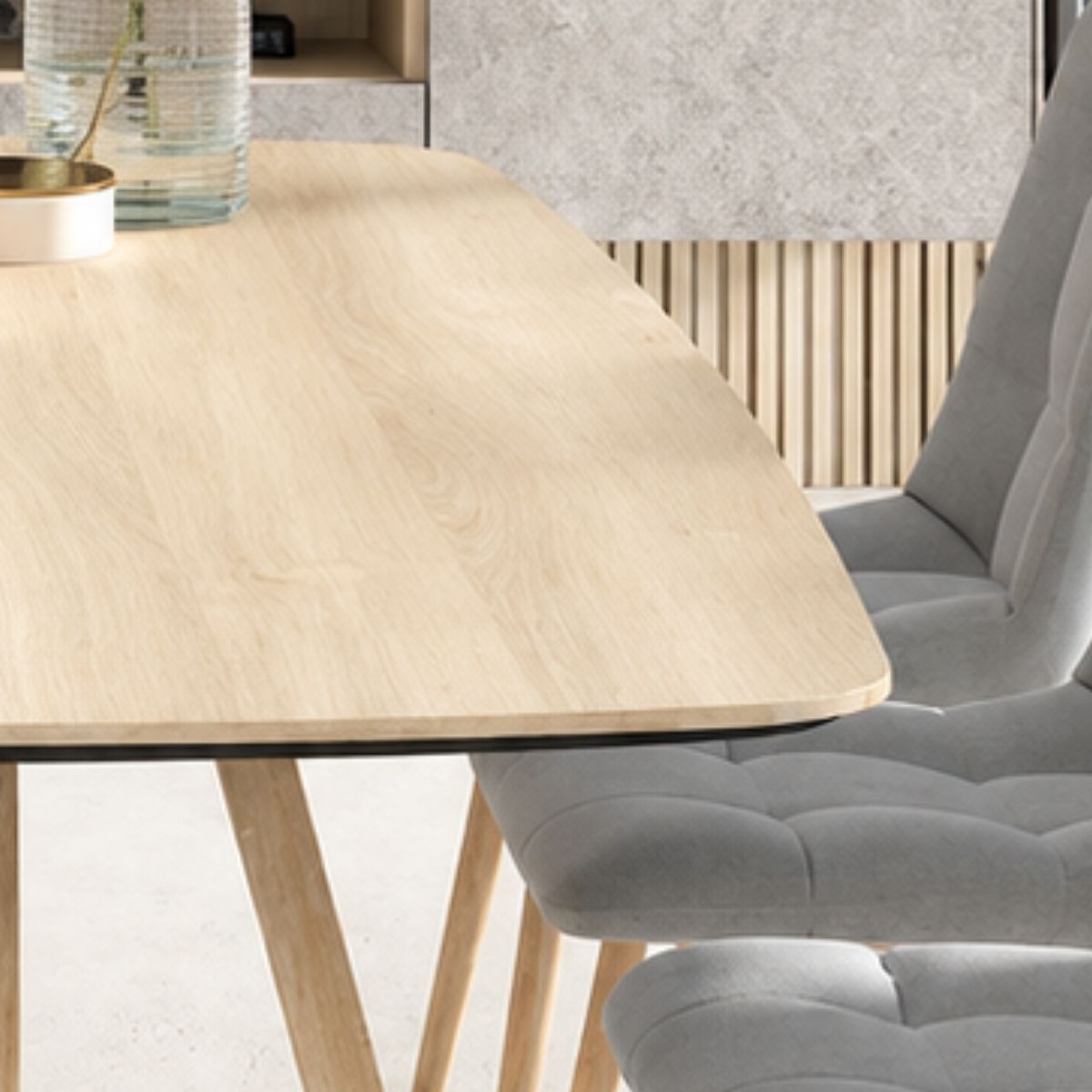 Mesa comedor chaflan pata cruz madera MAYEN