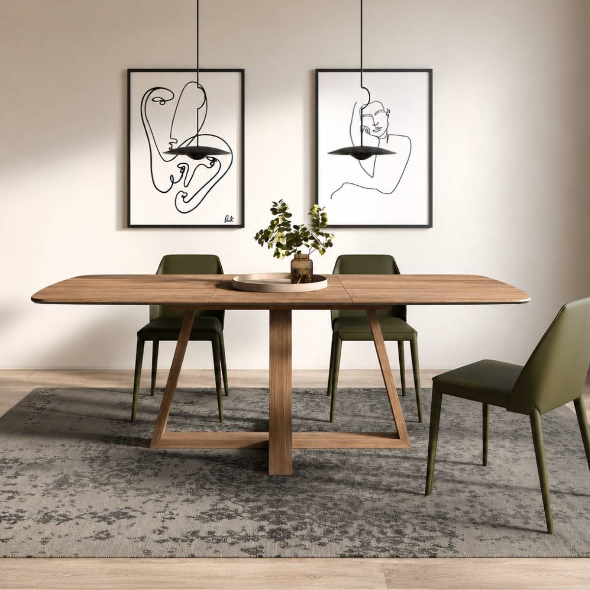 Mesa comedor chaflan pata cruz madera MAYEN