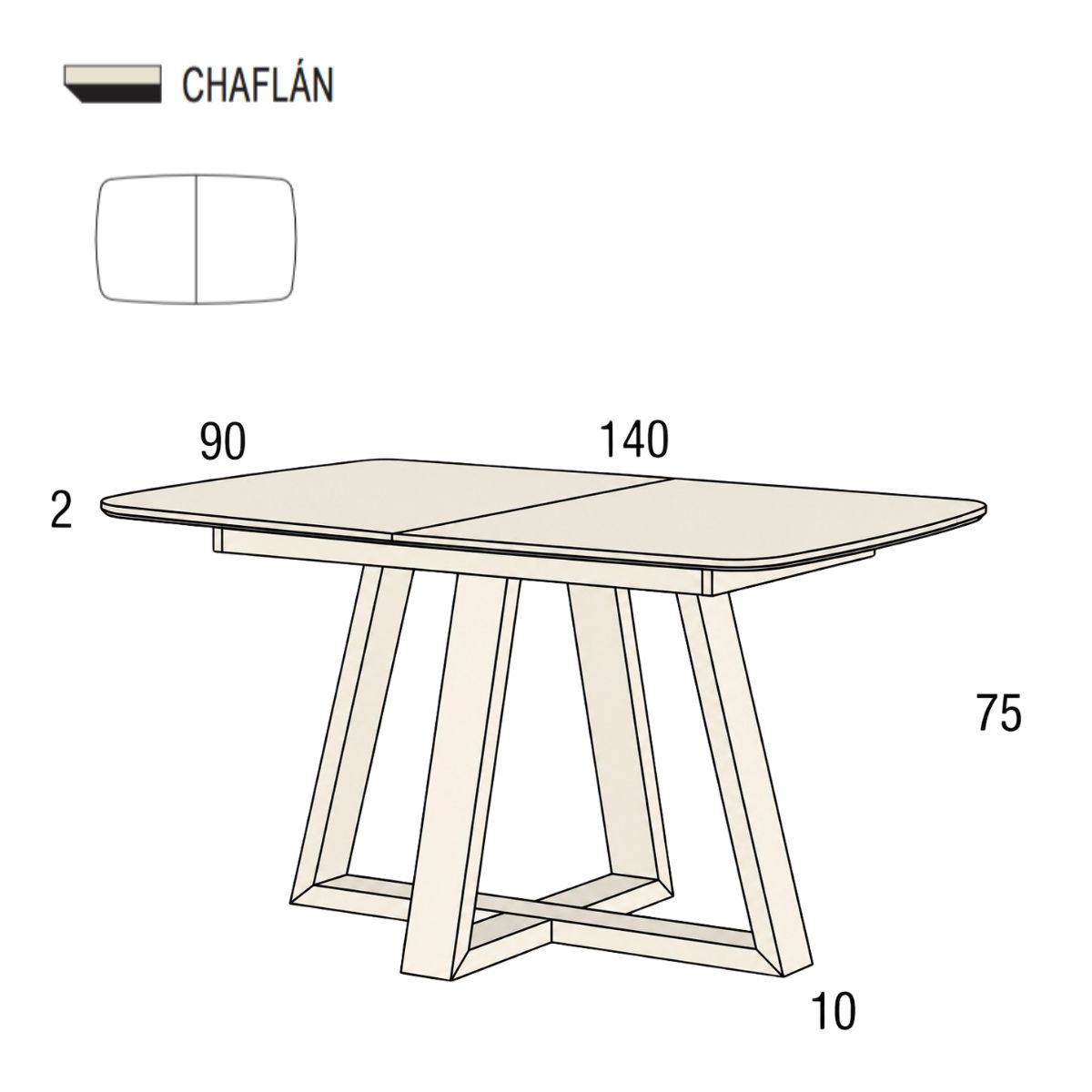 Mesa comedor chaflan pata cruz madera MAYEN