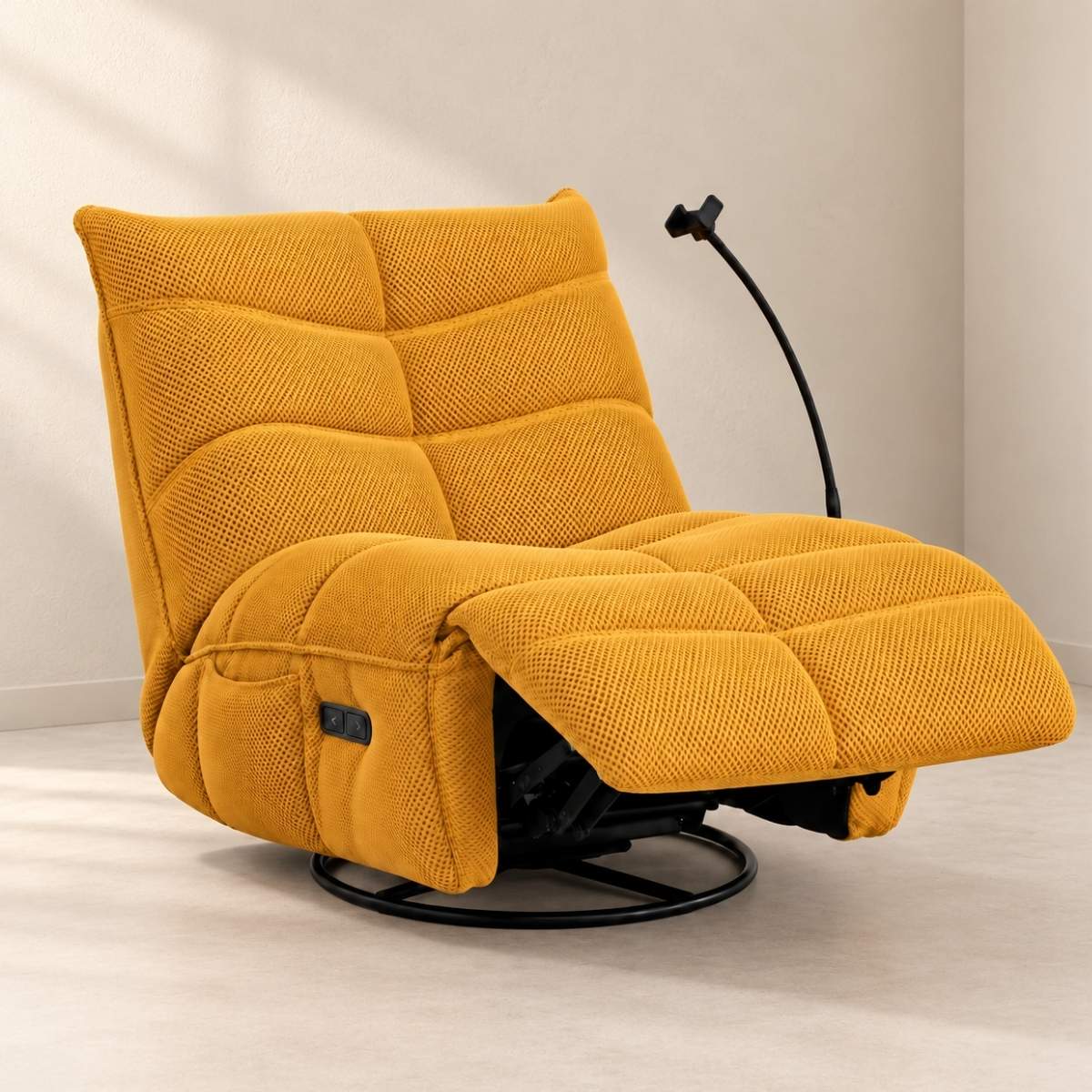 Sillón relax eléctrico DIMIAN giratorio con soporte para móvil