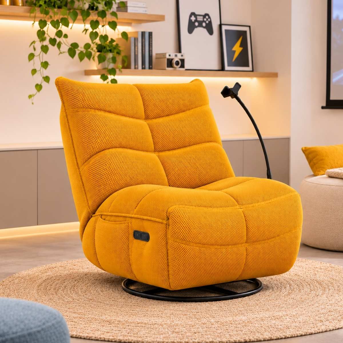 Sillón relax eléctrico DIMIAN giratorio con soporte para móvil