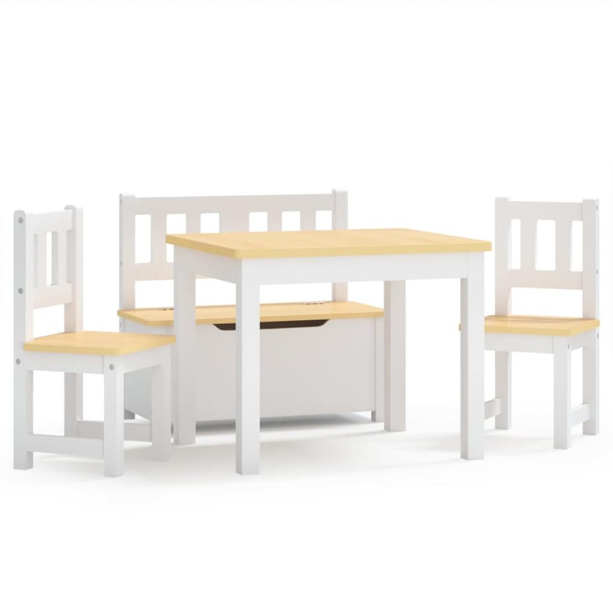 Mesa y sillas infantiles 4 piezas MDF blanco y beige