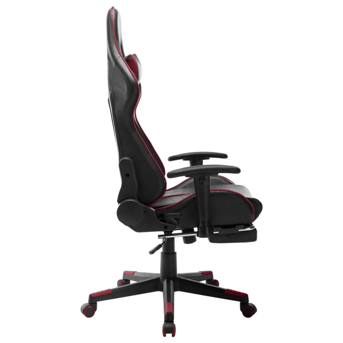 Silla de gaming reposapiés cuero sintético negro y rojo tinto
