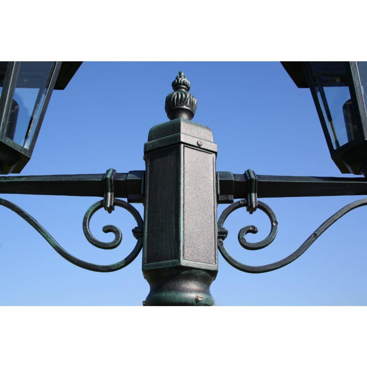 Farola de jardín 2 brazos 215 cm verde oscuro/negro aluminio