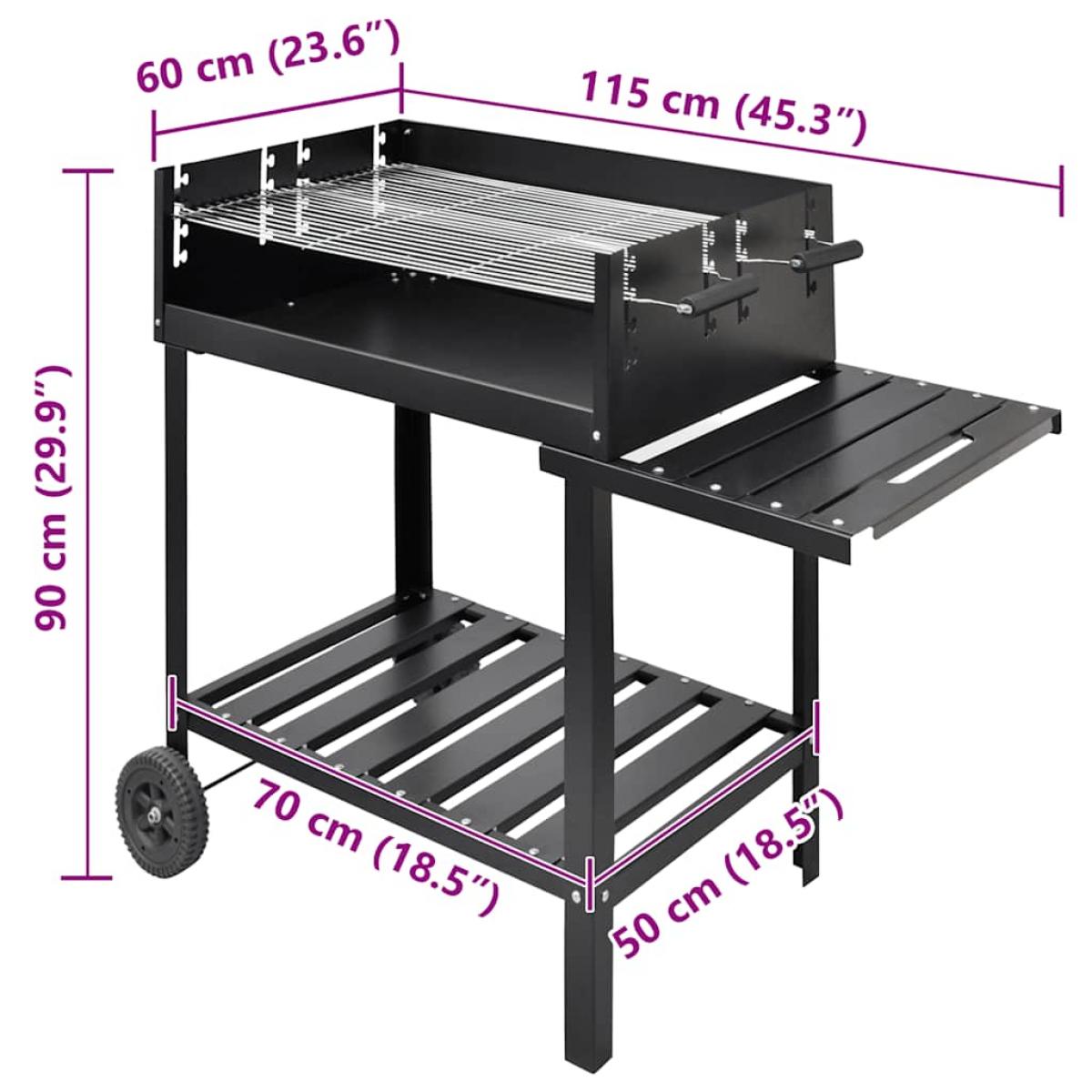 Soporte para barbacoa de carbón con 2 ruedas