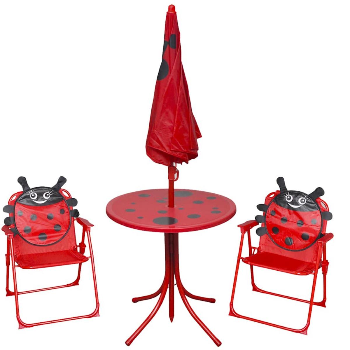 Set mesa y sillas de jardín infantil 3 pzas con sombrilla rojo