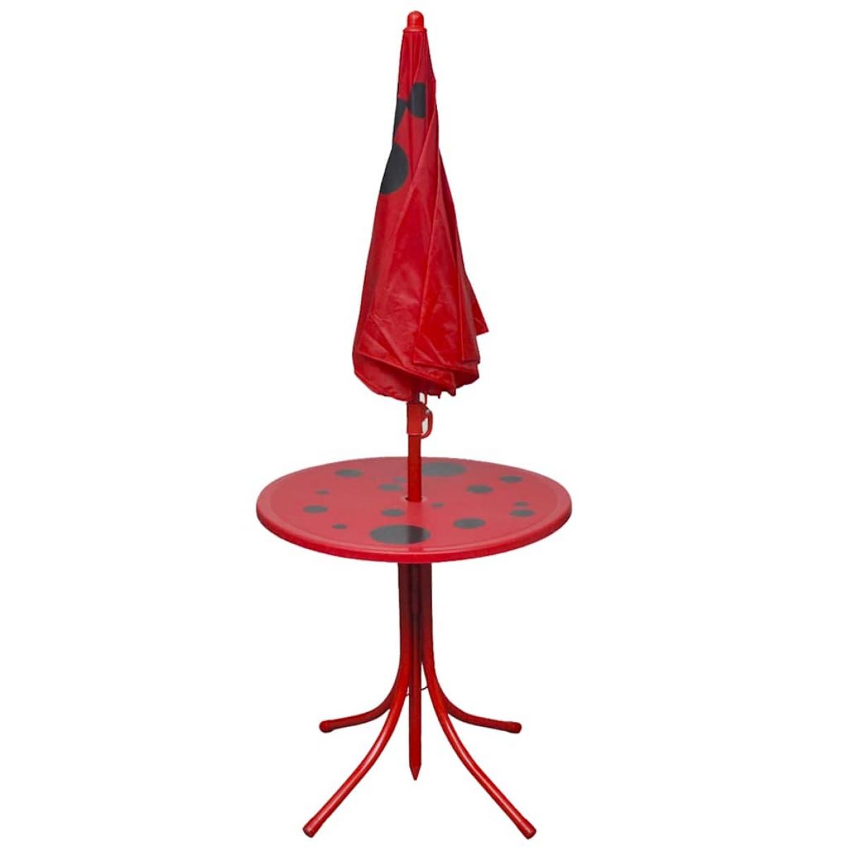 Set mesa y sillas de jardín infantil 3 pzas con sombrilla rojo